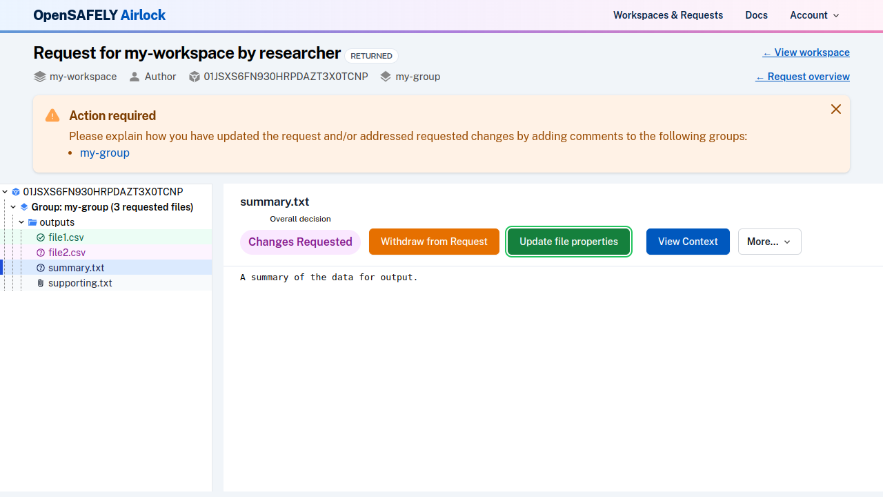 Comments required before resubmitting a request